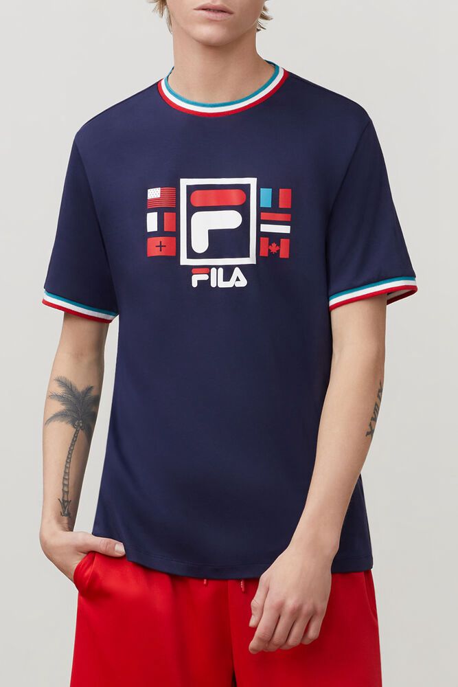 Fila T-Shirt Renato Mens Navy - India YEO-518926